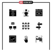 Pack of 9 Modern Solid Glyphs Signs and Symbols for Web Print Media such as pattern sync internet database download Editable Vector Design Elements