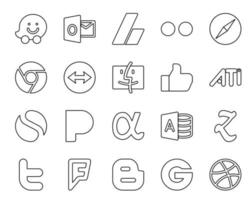 paquete de 20 íconos de redes sociales que incluye twitter microsoft access teamviewer app net simple vector