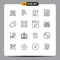 Universal Icon Symbols Group of 16 Modern Outlines of fatty acid paper frightening page bookmark Editable Vector Design Elements