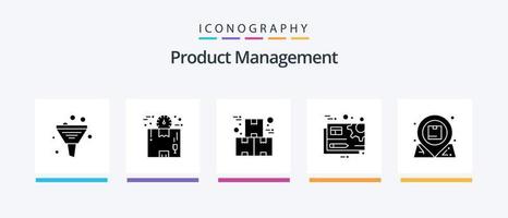 paquete de iconos de glifo 5 de gestión de productos que incluye equipo. documento. paquete. producción. industria. diseño de iconos creativos vector