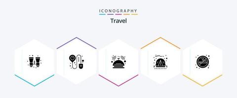 paquete de iconos de 25 glifos de viaje que incluye signo. selva. mayordomo. viajar. acampar vector