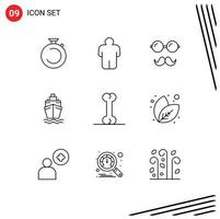 User Interface Pack of 9 Basic Outlines of leaf bone avatar transport ship Editable Vector Design Elements