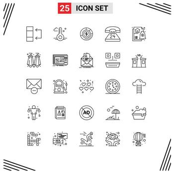 Modern Set of 25 Lines and symbols such as communication anytime analysis statistics financial Editable Vector Design Elements