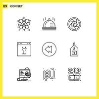 9 Universal Outlines Set for Web and Mobile Applications multimedia page film interface browser Editable Vector Design Elements