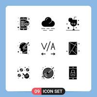 9 Thematic Vector Solid Glyphs and Editable Symbols of kerning thinking cocktail mind head Editable Vector Design Elements