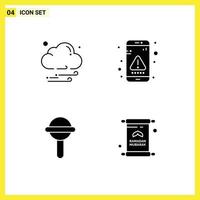 Group of 4 Modern Solid Glyphs Set for cloud rattle app interface toy Editable Vector Design Elements