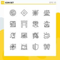 Group of 16 Outlines Signs and Symbols for machine investment configuration decision balance Editable Vector Design Elements