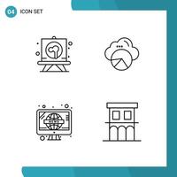 Mobile Interface Line Set of 4 Pictograms of drawing retro board data scince tv Editable Vector Design Elements