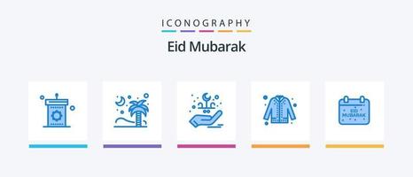 paquete de iconos eid mubarak blue 5 que incluye compras. Saco. islámico. chaqueta. mano. diseño de iconos creativos vector
