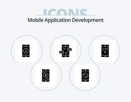 Mobile Application Development Glyph Icon Pack 5 Icon Design. data. mobile. mobile. div. app development vector