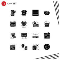 Set of 16 Modern UI Icons Symbols Signs for setting computer time hamburger computer clock clock Editable Vector Design Elements