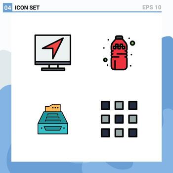 4 User Interface Filledline Flat Color Pack of modern Signs and Symbols of communication accounting message drink data Editable Vector Design Elements