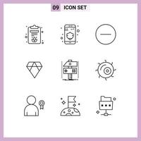 Modern Set of 9 Outlines and symbols such as developer craft media player build crypto Editable Vector Design Elements