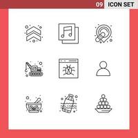 Set of 9 Commercial Outlines pack for develop browser band app machinery Editable Vector Design Elements