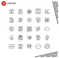 Modern Set of 25 Lines Pictograph of measure machine bag device loan Editable Vector Design Elements