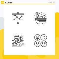 4 User Interface Line Pack of modern Signs and Symbols of chart soldier projector shower emojis Editable Vector Design Elements