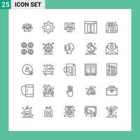 Line Pack of 25 Universal Symbols of web info gear contact graph Editable Vector Design Elements