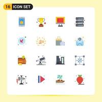 Pictogram Set of 16 Simple Flat Colors of down network reward servers school Editable Pack of Creative Vector Design Elements