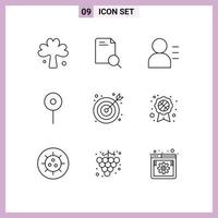 9 User Interface Outline Pack of modern Signs and Symbols of office bulls eye document pin location Editable Vector Design Elements