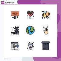 Pictogram Set of 9 Simple Filledline Flat Colors of hand world balloon park slider Editable Vector Design Elements