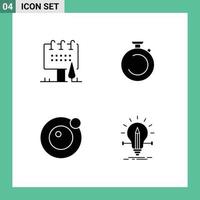 Set of 4 Modern UI Icons Symbols Signs for advertising watch campaign clock orbit Editable Vector Design Elements