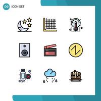 9 Thematic Vector Filledline Flat Colors and Editable Symbols of action speaker creative products devices Editable Vector Design Elements