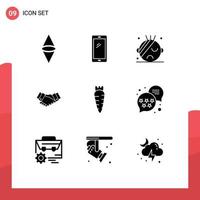 Group of 9 Solid Glyphs Signs and Symbols for carrot business iphone handshake agreement Editable Vector Design Elements