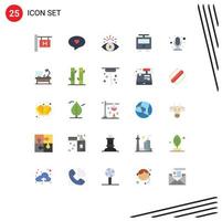 User Interface Pack of 25 Basic Flat Colors of lamp record money eye microphone train Editable Vector Design Elements