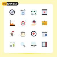 Pictogram Set of 16 Simple Flat Colors of travel electric toothbrush video player multimedia Editable Pack of Creative Vector Design Elements