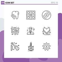 9 Universal Outlines Set for Web and Mobile Applications office business album presentation chart Editable Vector Design Elements