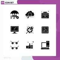 Editable Vector Line Pack of 9 Simple Solid Glyphs of pc device computing monitor thing Editable Vector Design Elements