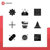 9 Universal Solid Glyph Signs Symbols of pin winter frame snowflake christmas Editable Vector Design Elements
