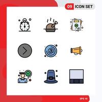 Pictogram Set of 9 Simple Filledline Flat Colors of contact address cultures multimedia media Editable Vector Design Elements