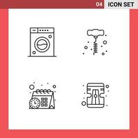 Mobile Interface Line Set of 4 Pictograms of clean time washing power tools sharpener Editable Vector Design Elements