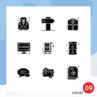 9 Universal Solid Glyphs Set for Web and Mobile Applications energy shopping cart clothes shopping learning Editable Vector Design Elements