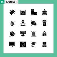 Set of 16 Vector Solid Glyphs on Grid for amanas server device data storage smartphone Editable Vector Design Elements