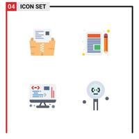 Group of 4 Modern Flat Icons Set for zip data file write management Editable Vector Design Elements