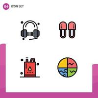 grupo de 4 colores planos de línea de llenado modernos establecidos para zapatos de clientes música cosméticos energía elementos de diseño de vectores editables