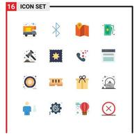 Set of 16 Modern UI Icons Symbols Signs for banking gavel directions auction payment Editable Pack of Creative Vector Design Elements