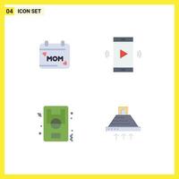 Group of 4 Modern Flat Icons Set for calendar football love open volume ground Editable Vector Design Elements