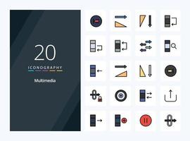 20 Multimedia line Filled icon for presentation vector