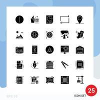 Pack of 25 Modern Solid Glyphs Signs and Symbols for Web Print Media such as pad lock location document holiday play Editable Vector Design Elements