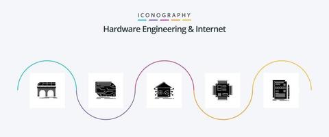 ingeniería de hardware y paquete de iconos de glifo 5 de Internet que incluye microchip. chip. electrónico. red. casa vector