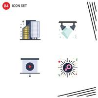 paquete de iconos planos de 4 símbolos universales de edificios distrito nocturno discoteca negocios elementos de diseño vectorial editables vector