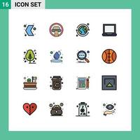 Modern Set of 16 Flat Color Filled Lines Pictograph of setting laptop decoration configure world Editable Creative Vector Design Elements