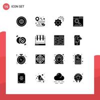 16 concepto de glifo sólido para sitios web móviles y búsqueda de aplicaciones optimizar configuración de medios de mapa elementos de diseño vectorial editables vector