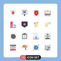 conjunto de 16 iconos de interfaz de usuario modernos signos de símbolos para el tiempo de escudo de reloj científico paquete editable de elementos de diseño de vectores creativos