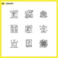 Pack of 9 creative Outlines of location plus office music canada Editable Vector Design Elements