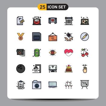 paquete de interfaz de usuario de 25 colores planos básicos de línea llena de elementos de diseño de vector editables de pantalla de computadora de informe de enfriamiento de calor