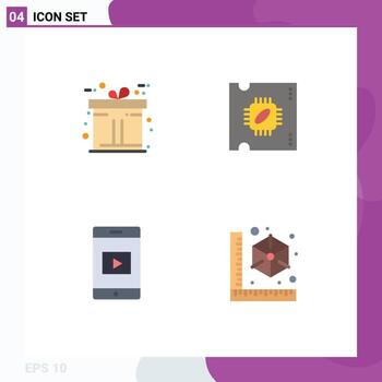 Flat Icon Pack of 4 Universal Symbols of black friday video cpu processor chip gadget Editable Vector Design Elements